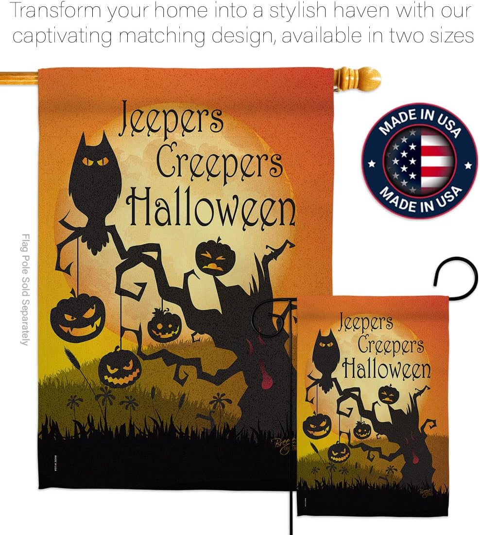 Jeepers Creepers House Flag - Pack Fall Halloween Witch Trick or Treat Spooky Night Black Cat Season Autumntime Pumpkin USA Vintage Applique - Banner Small Garden Yard Gift Double-Sided 28 X 40