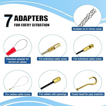 Non Conductive Fish Tape Wire Puller 4.5mm 196FT with 7 Adapters