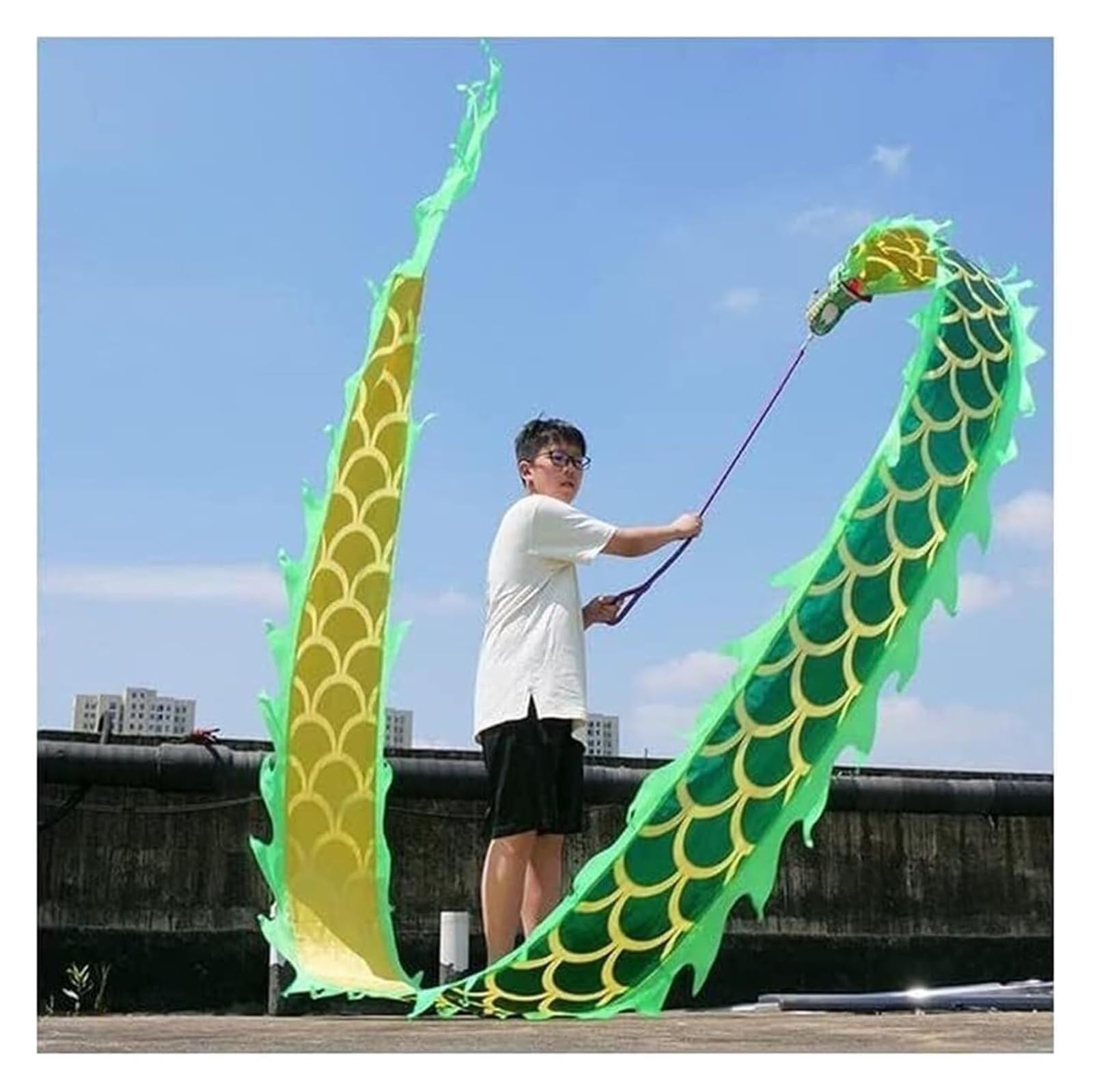 BJfhRH Outdoor Sports Traditional 3D Dragon Dance Colorful Ribbon Flowy Shaking Silk For Outdoor Festival Celebration(Grün)