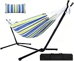 Goutime 9Ft Double Hammock with Detachable Stand,450 Pound Capacity, Includes Pillow and Portable Carrying Bag Perfect for Indoor Outdoor Patio, Deck, Yard,Balcony (Ocean)