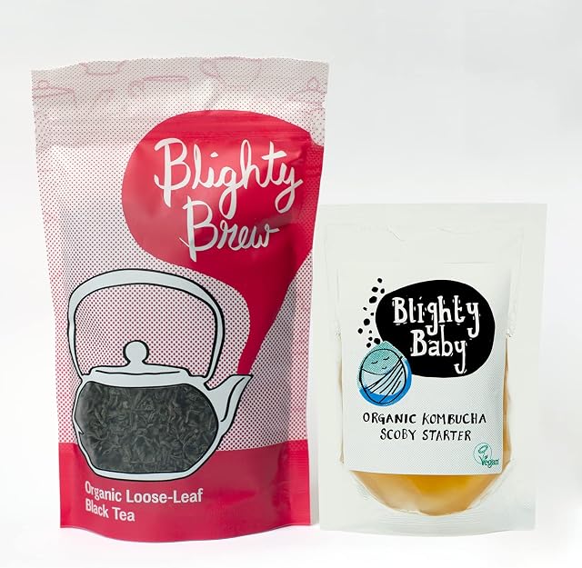 Kombucha Starter Kit with Tea | Make Your Own Kombucha Tea Using Blighty Baby's Organic SCOBY, Starter Fluid and 75g Orange Pekoe Black Loose Tea