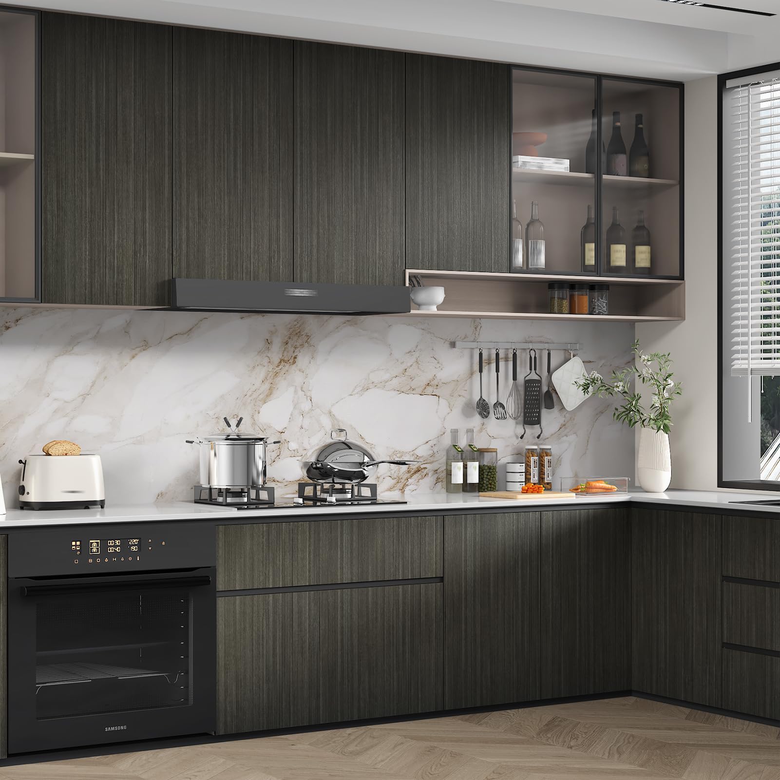 Vinilo negro premium efecto madera para forrar encimeras y muebles de diseño