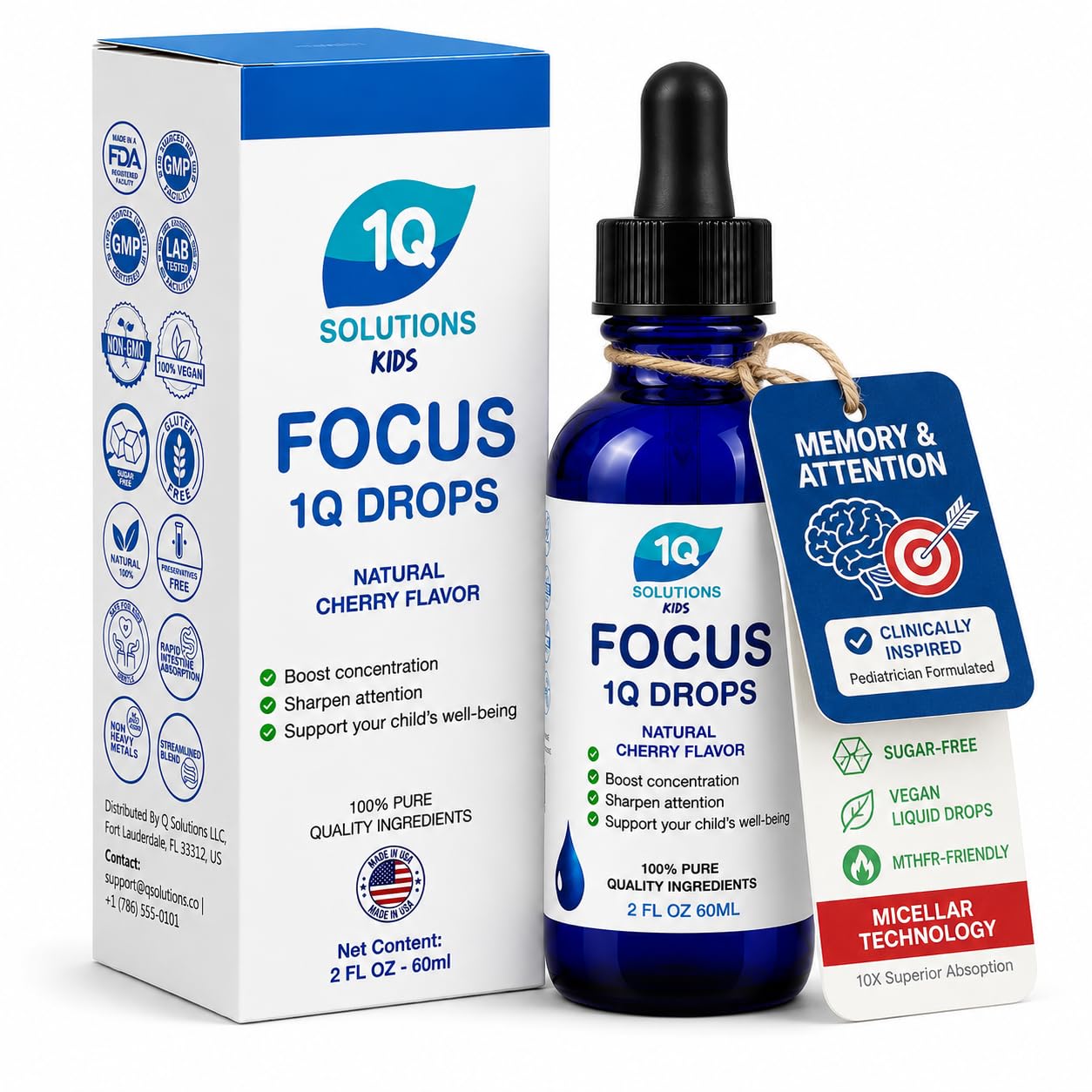 l carnitine for babies 1Q Focus Liquid Drops Kids, L-Carnitine, Folate B12, Attention, 2 Fl Oz Size:60 Veg Capsules