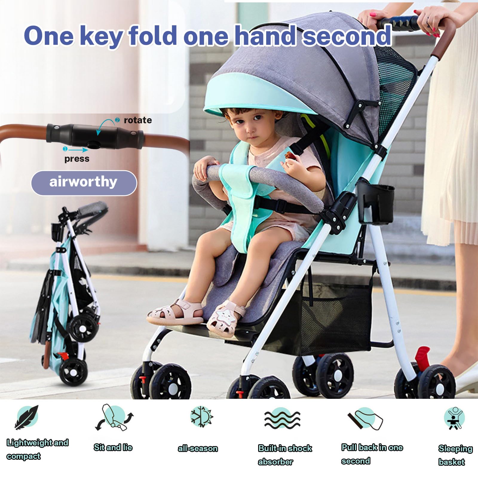 Passeggino Leggero ZANCLEM - Portata 25 Kg, Reclinabile E Compatto Per Viaggi E Aereo - Foto 8