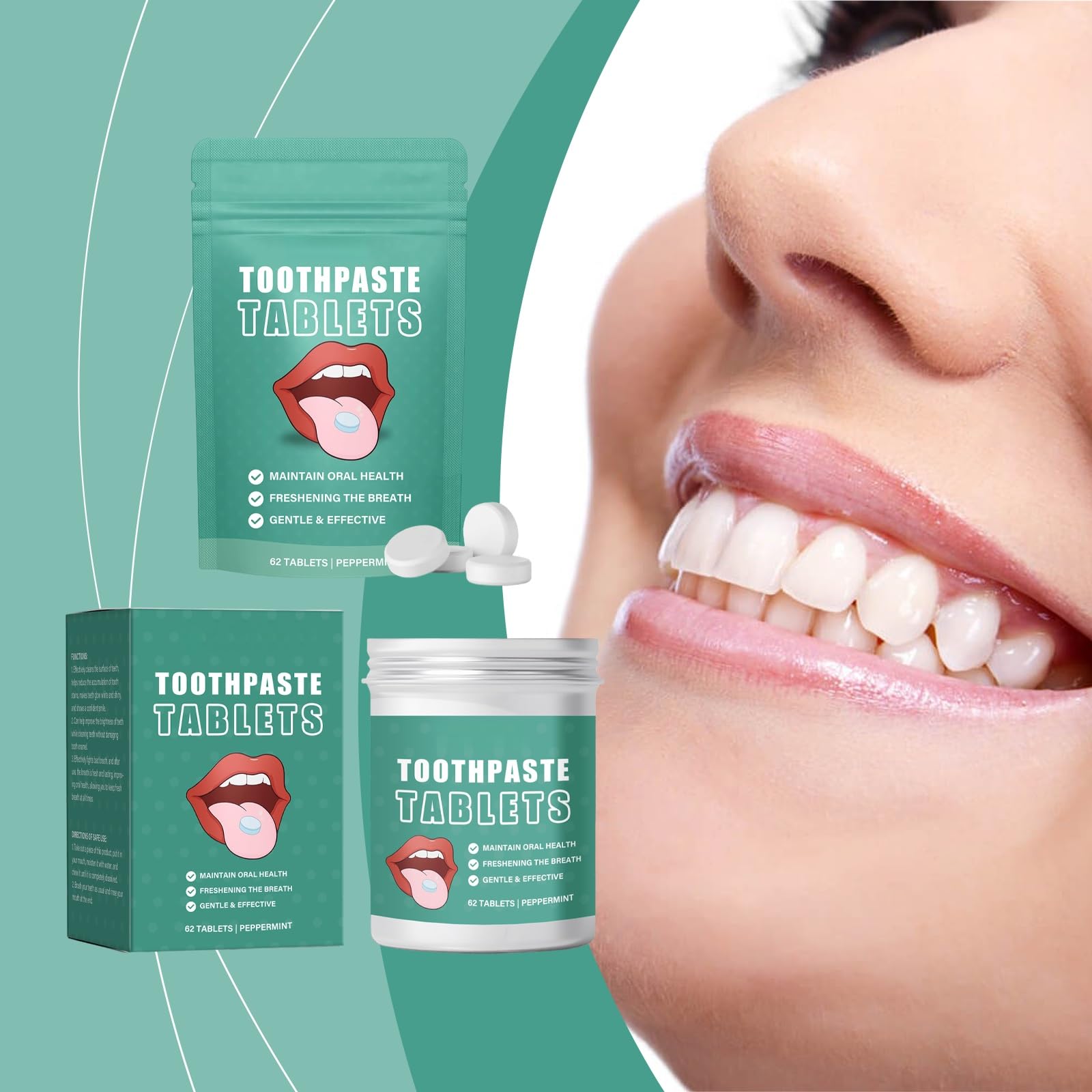 Compresse di dentifricio sbiancante: rimuovono macchie e ingiallimento, rinfrescano l'alito, facili da masticare for l'igiene orale quotidiana(3pcs)