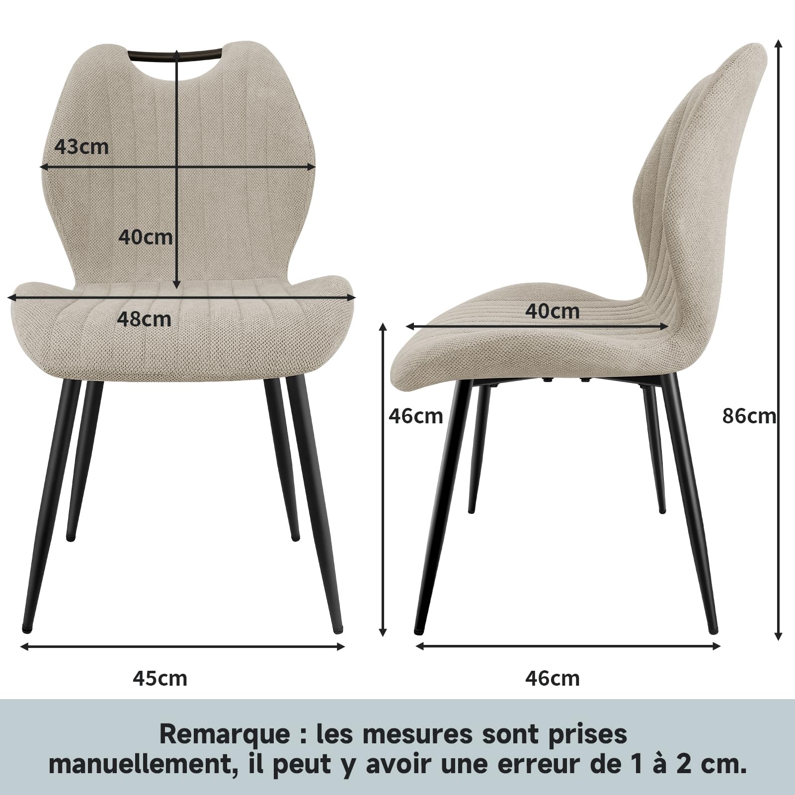 WAFTING Lot de 6 Chaises de Salle à Manger, Rembourrées, avec Dossier Haut, en Tissu et Pieds en Métal Laqué Noir, pour Salle à Manger, Chambre à Coucher et Réception, Kaki