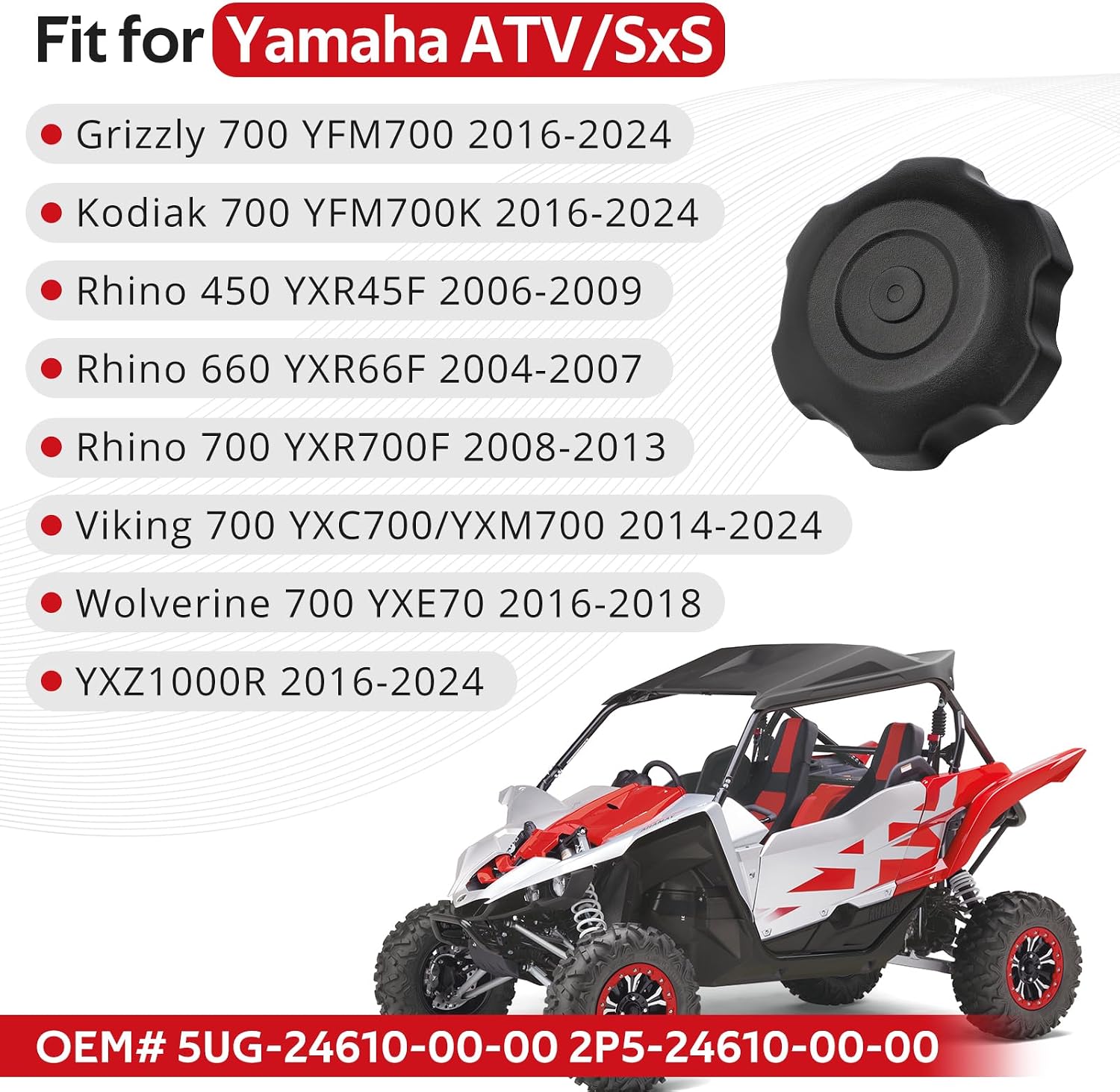JAVIK Gas Cap Fuel Cap for Yamaha Rhino 660 700 450 Viking 700 Kodiak 700 Grizzly 700 Wolverine 700 YXZ1000R OEM# 5UG-24610-00-00 2P5-24610-00-00