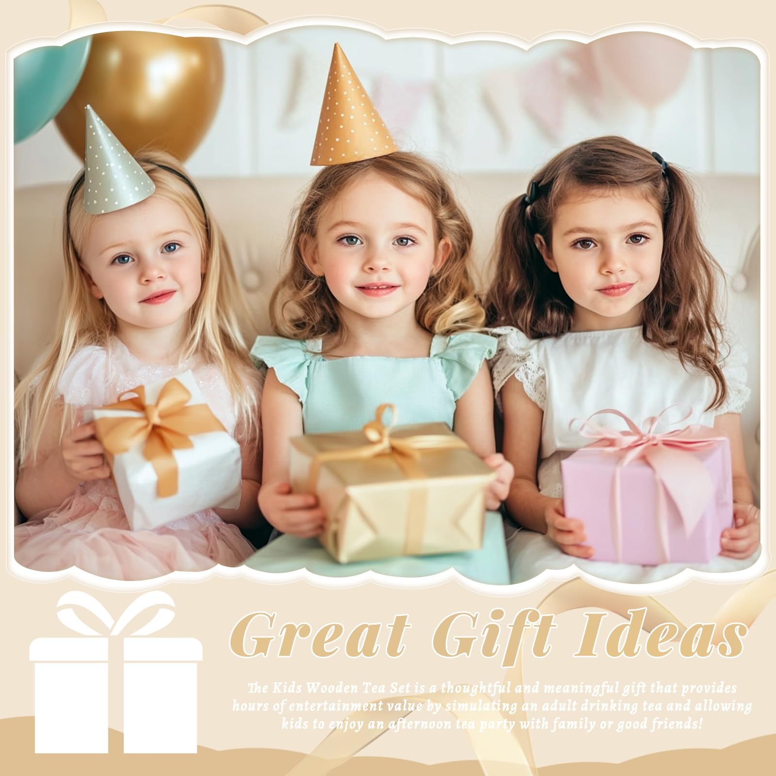 Juego de te Infantil 13 Piezas, Juego de té para niños de Madera, , Silicona, con Tazas, Tetera y platillos, Regalo para niñas y niños