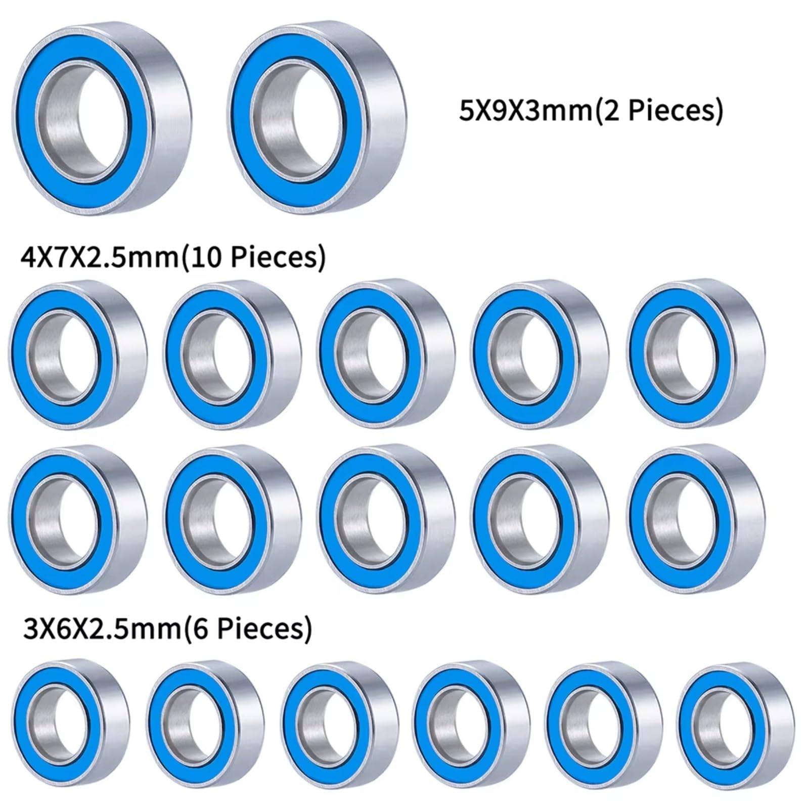 Rodamientos Bolas Rc Para Mini-B Para Buggy 1/16 18 Piezas Eje Para Cubo Rueda Azul Caucho Sellado Rodamiento Bolas Kit RC Coche Actualización Accesorios Modelo