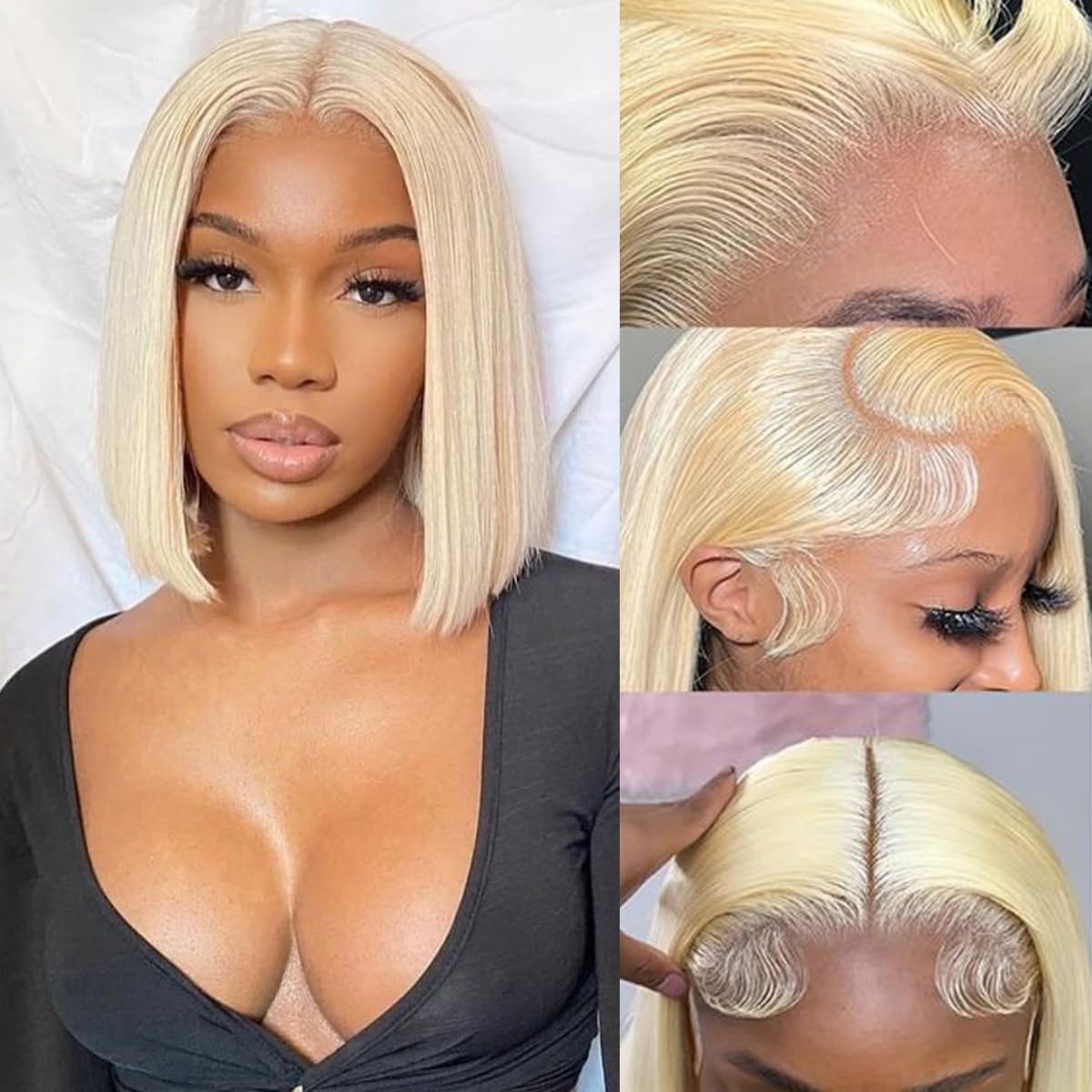 LAKASTATR Blonde Bob Wig Human Hair 613 Bob Wig Human Hair 12 Inch 613 13x4 Hd Lace Frontal Wig Pre Plucked With Baby Hair 200% Density Straight