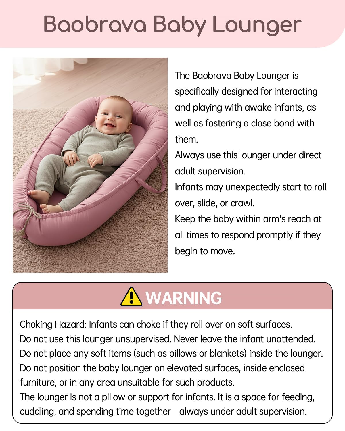 Baby Lounger - Infant Lounger for Newborn 0-24 Months, Pure Cotton Breathable Baby Nest Lounger, Newborn Essentials for Baby Boys & Girls, Portable Baby Lounger for Home and Travel - Image 7