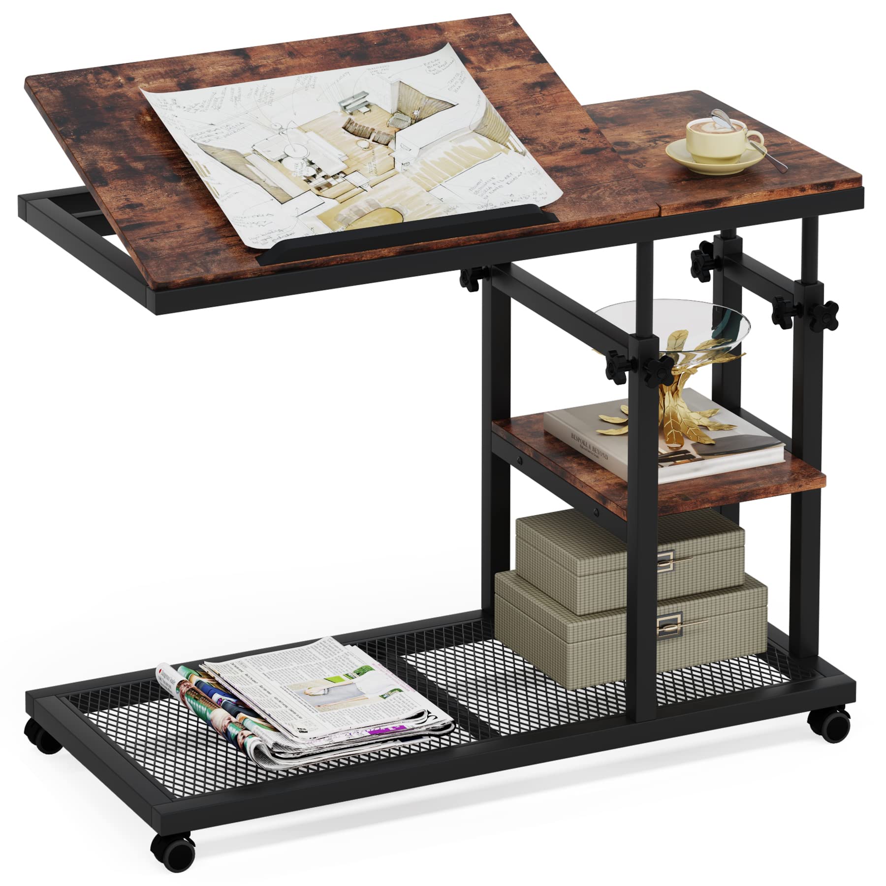 LITTLE TREE Height Adjustable C Side Table for Bedside Sofa Couch Laptop