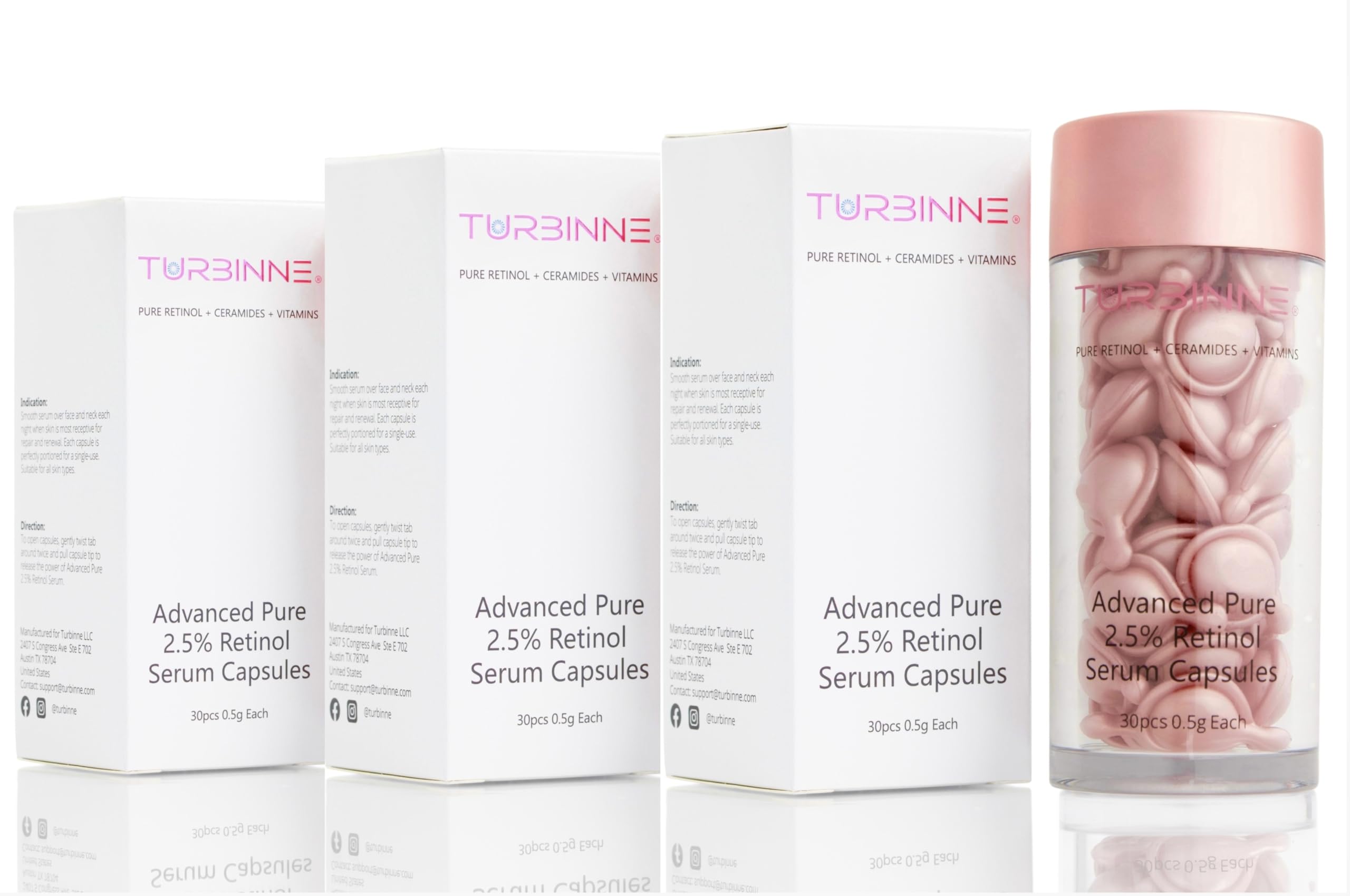 TURBINNE Pure 2.5% Retinol Serum Capsules. Look 5 Years Younger In Just 30 Days. Powerful Anti -Aging, Deep Hydration, Brightening, Reduce Wrinkles, Acne Scars, Dark Spots. Complete Skincare Capsules