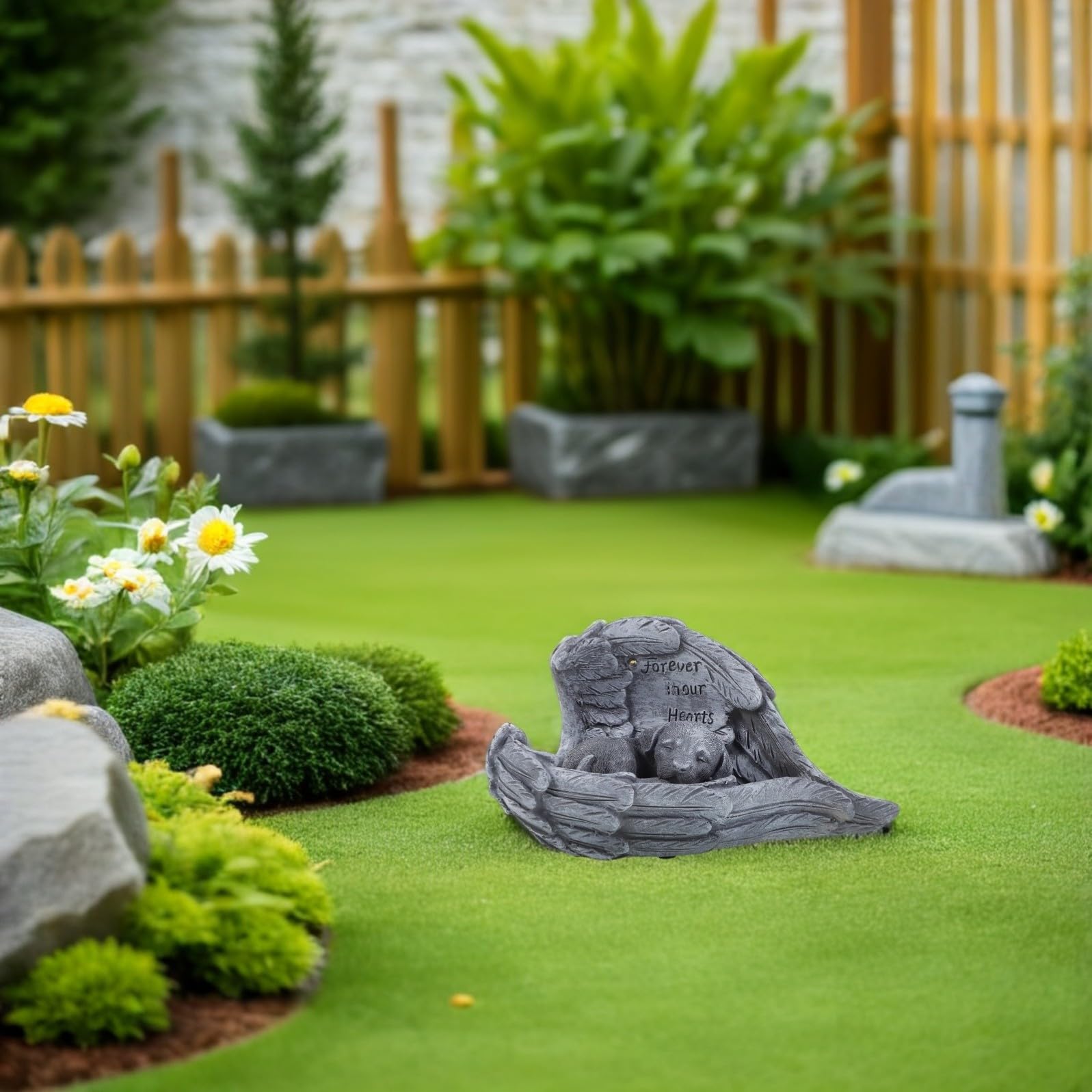 Tofficu Statua Commemorativa Cane Resistente alle Intemperie con Decorazione Alata in Resina Facile da Installare e Mantenere per Giardino Esterno Decorazione Commemorativa per Animali