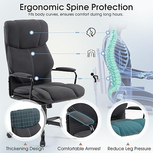 Miniatura 4 de ECOTOUGE Silla de oficina ejecutiva, silla ergonómica con cojín grueso y soporte lumbar, silla de computadora con altura y reposabrazos ajustables