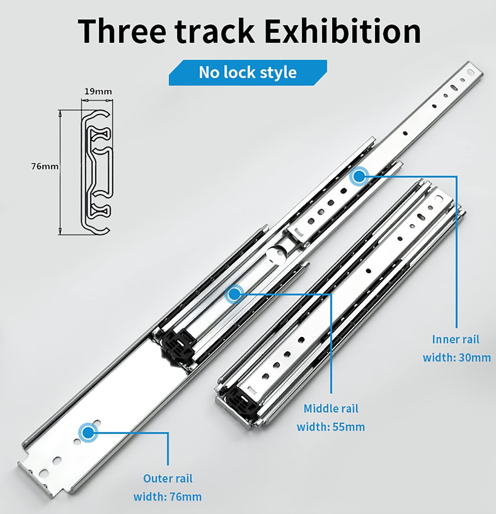 Diapositivas de cajón resistentes con extensión completa de 700 mm a 2000 mm, rodamiento de bolas de acero de metal, diseño de 3 pliegues, soporte lateral soporta 220-500 kg, 1 par, perfecto para
