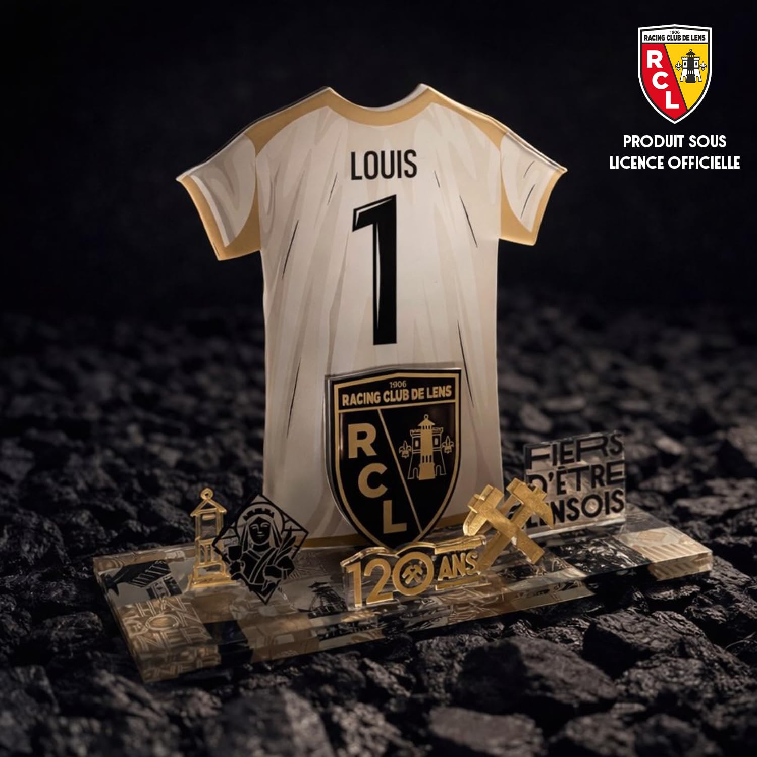 Kit Maillot Personnalisable RC Lens – Nom & Numéro au Choix | Produit sous Licence Officielle – Édition 120 Ans | Cadeau Supporter Sang & Or | Décoration Supporters – Fabriqué en France