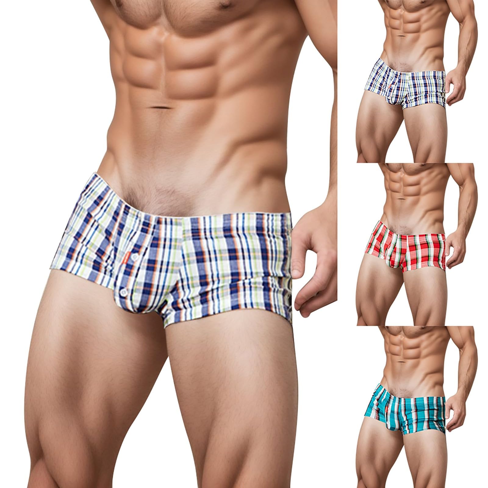 GaexiaMens Boxer Briefs Cotton Elastic Waist Soft Lounge Shorts Sleepwear Loose Fit Comfy Plaid Underwear Briefs