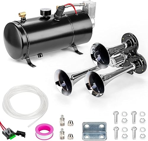 Kit de bocina de tren bocina de tren súper fuerte de 150 DB 12 V para camión kit de bocina de aire de 3 trompetas con compresor de 3 L para
