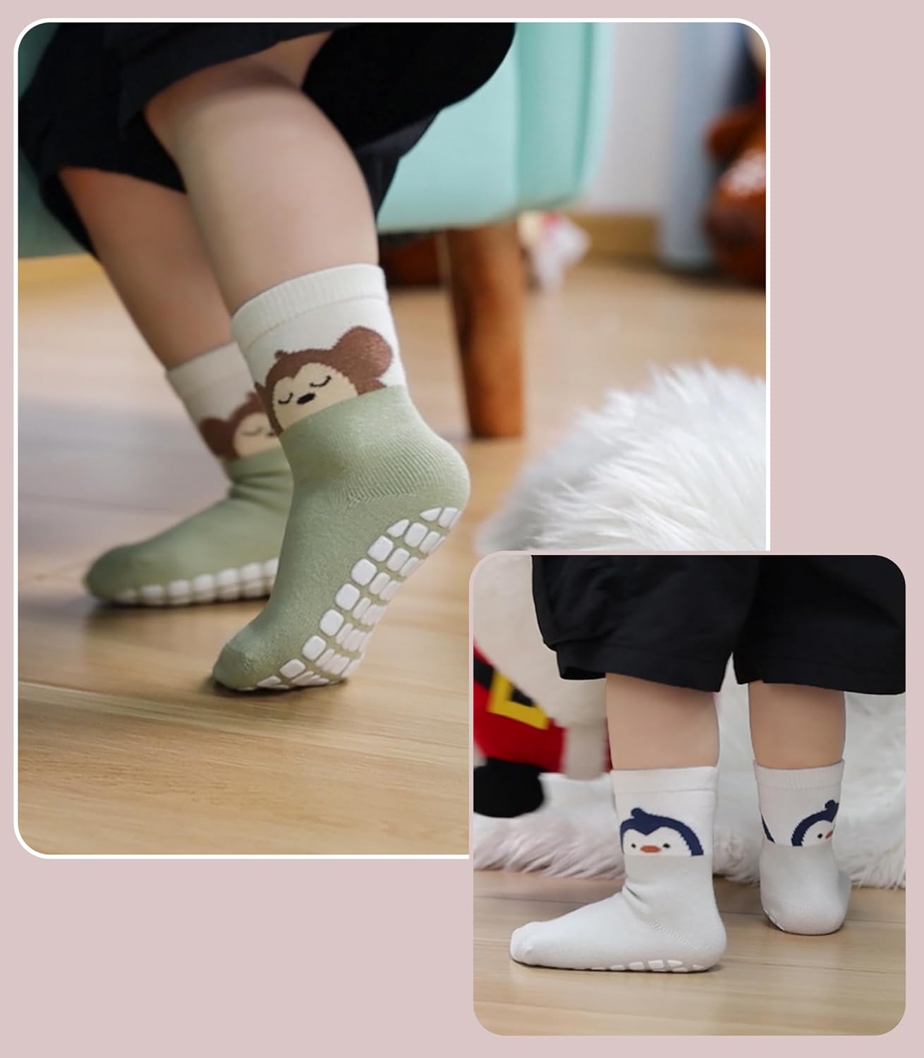 Baby Toddlers Non Slip Socks with Grippers Cotton Crew Gift Grips Socks for Kids Boys Girls 6 Pairs - Image 2