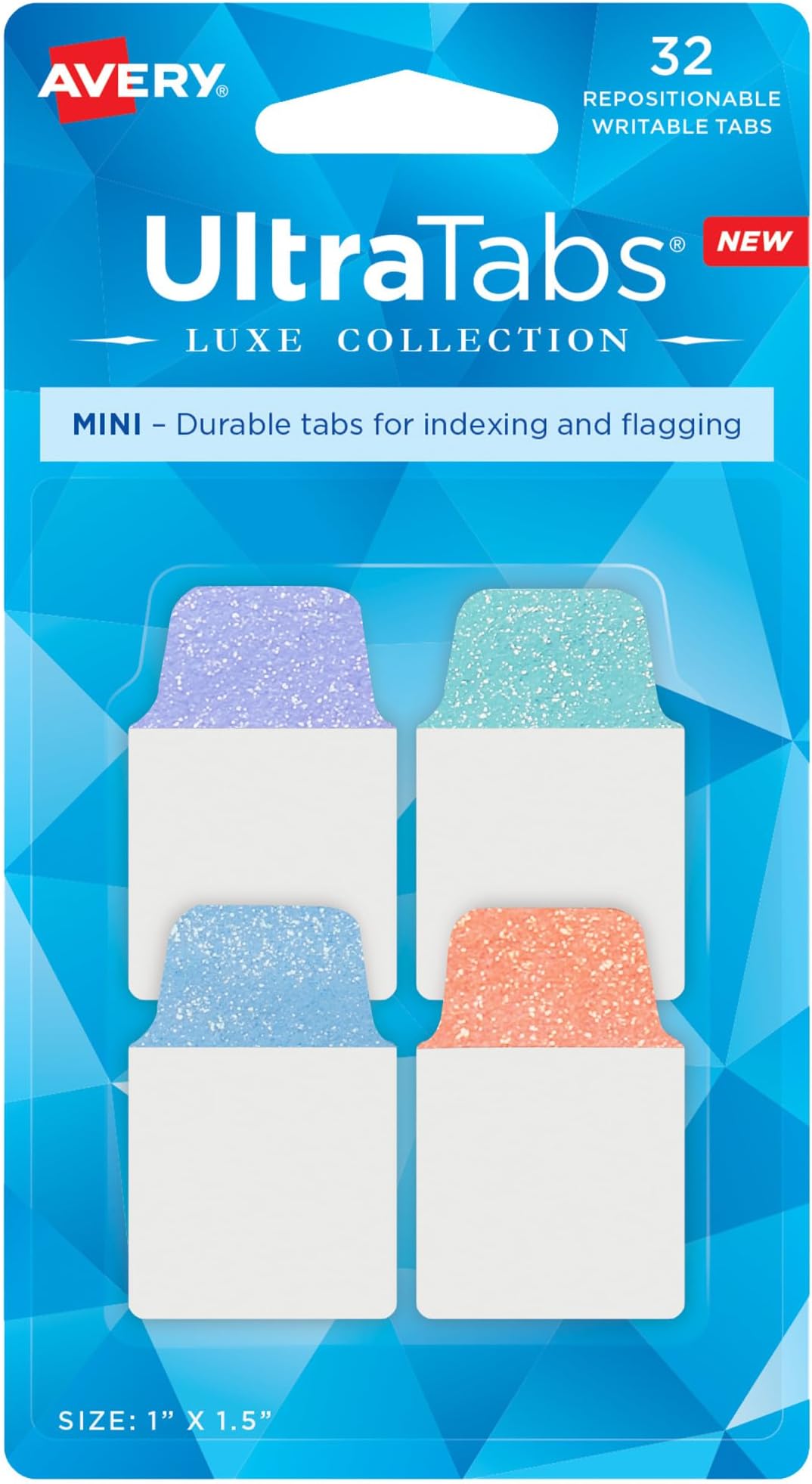 Mini Ultra Tabs, 1" x 1.5", Pastel Sparkle Shimmer Designs, 32 Repositionable Page Tabs (74149)