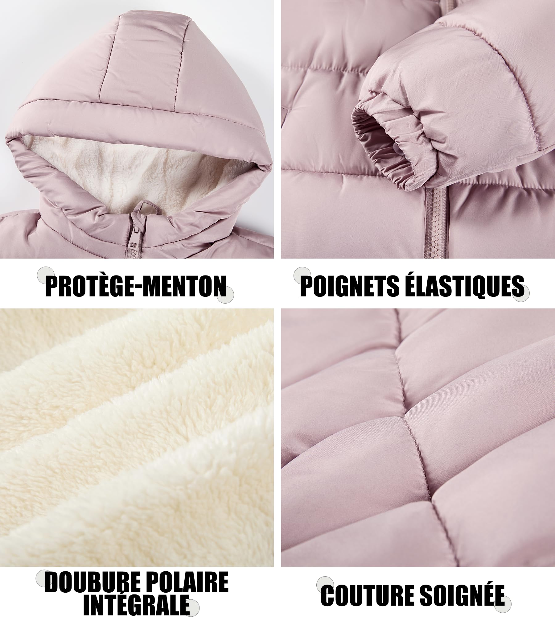 Sunny Sprout Manteau d'hiver avec capuche pour fillette - Doudoune épaisse doublée polaire et manches coupe-vent