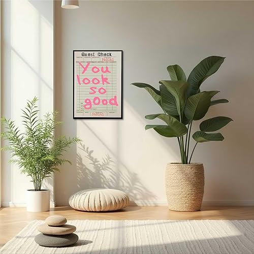 Miniatura 6 de Lienzo retro de moda para pared, diseño de galería inspirador, color rosa y naranja, impresiones lindas con texto en inglés You Look So Good (You