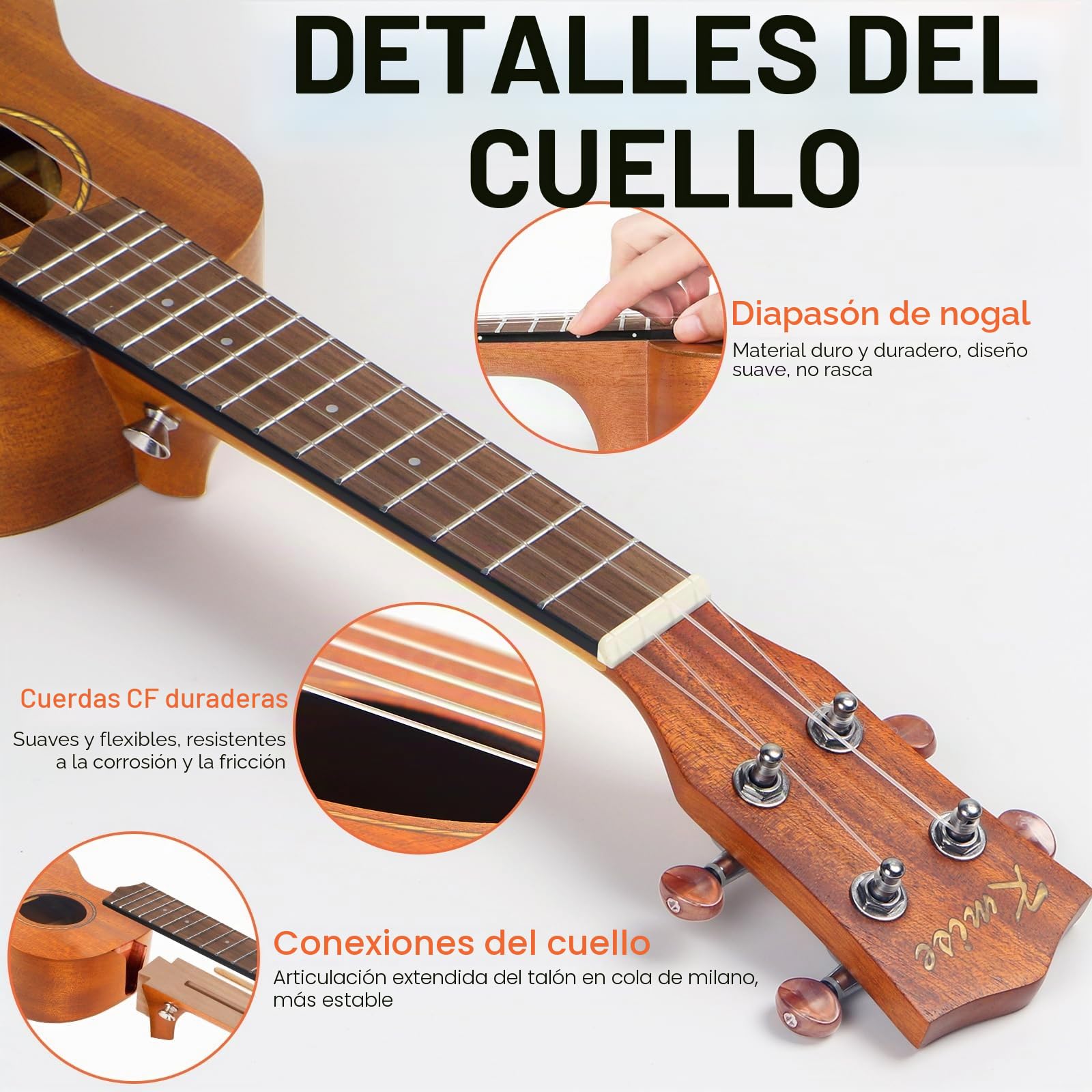 Ukelele soprano de caoba con kit de principiante: funda Gig Bag, afinador, correa, cuerda y manual de instrucciones (idioma español no garantizado)