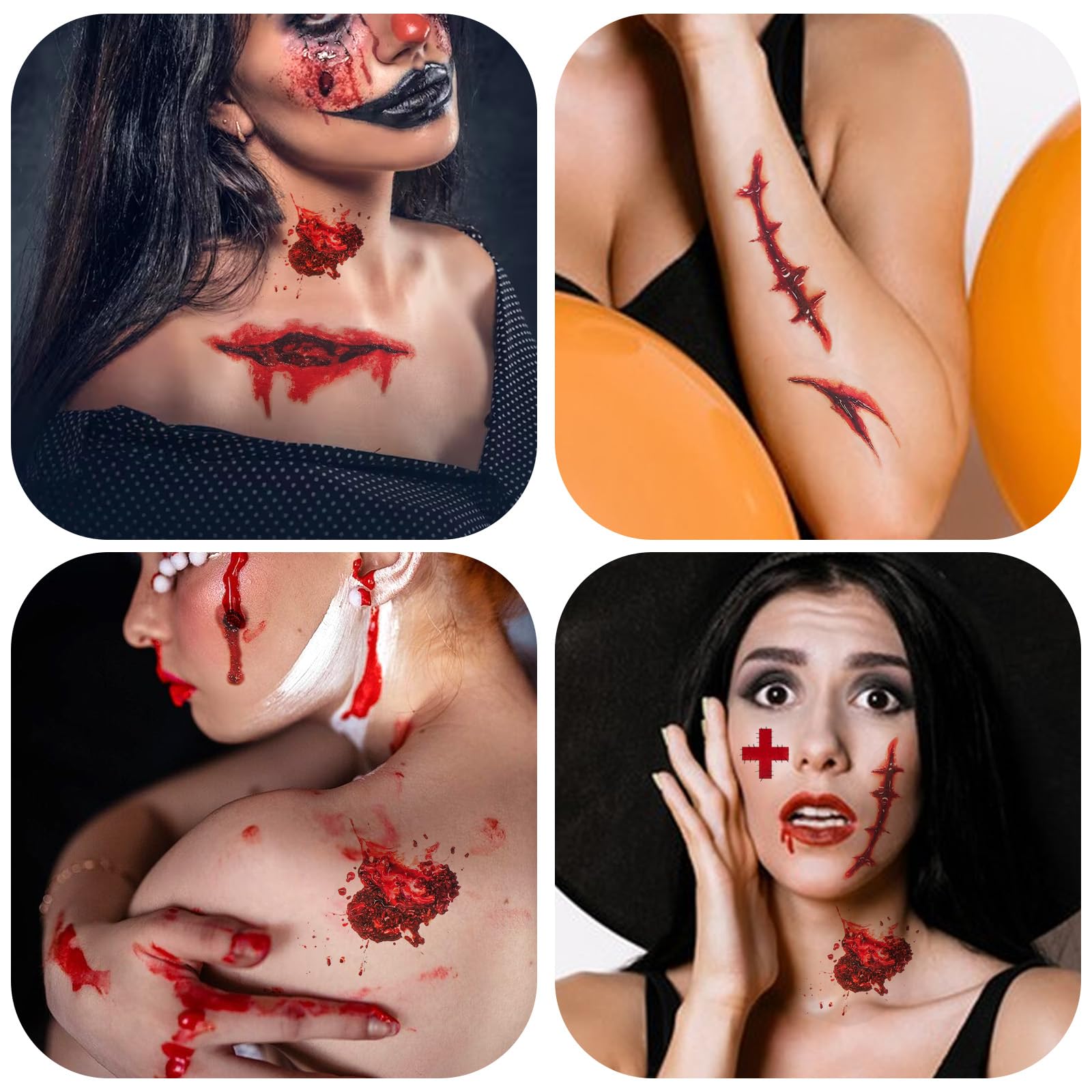 10 arkuszy tatuaży na Halloween, tymczasowe, realistyczne rany, wodoodporne, Halloween, Cosplay, straszna dekoracja makijażu