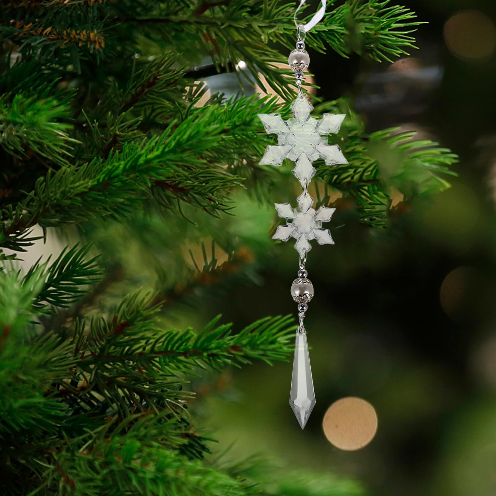 Toyvian 16 Stück Acryl Schneeflocken Ornament zum Aufhängen, Glitzernd | Zuhause und Büro, Leicht Anzubringen, Wiederverwendbar, Festliche Deko mit Funkelndem Effekt