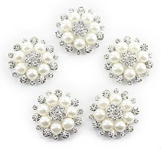 10 Pieces Pearl Rhinestone Buttons, Faux Pearl Snowflake Rhinestones Buttons, Flat Back Flower Rhinestone Buttons Pearl Sew on Clothing Buttons for DIY Crafts Jewelry Phone