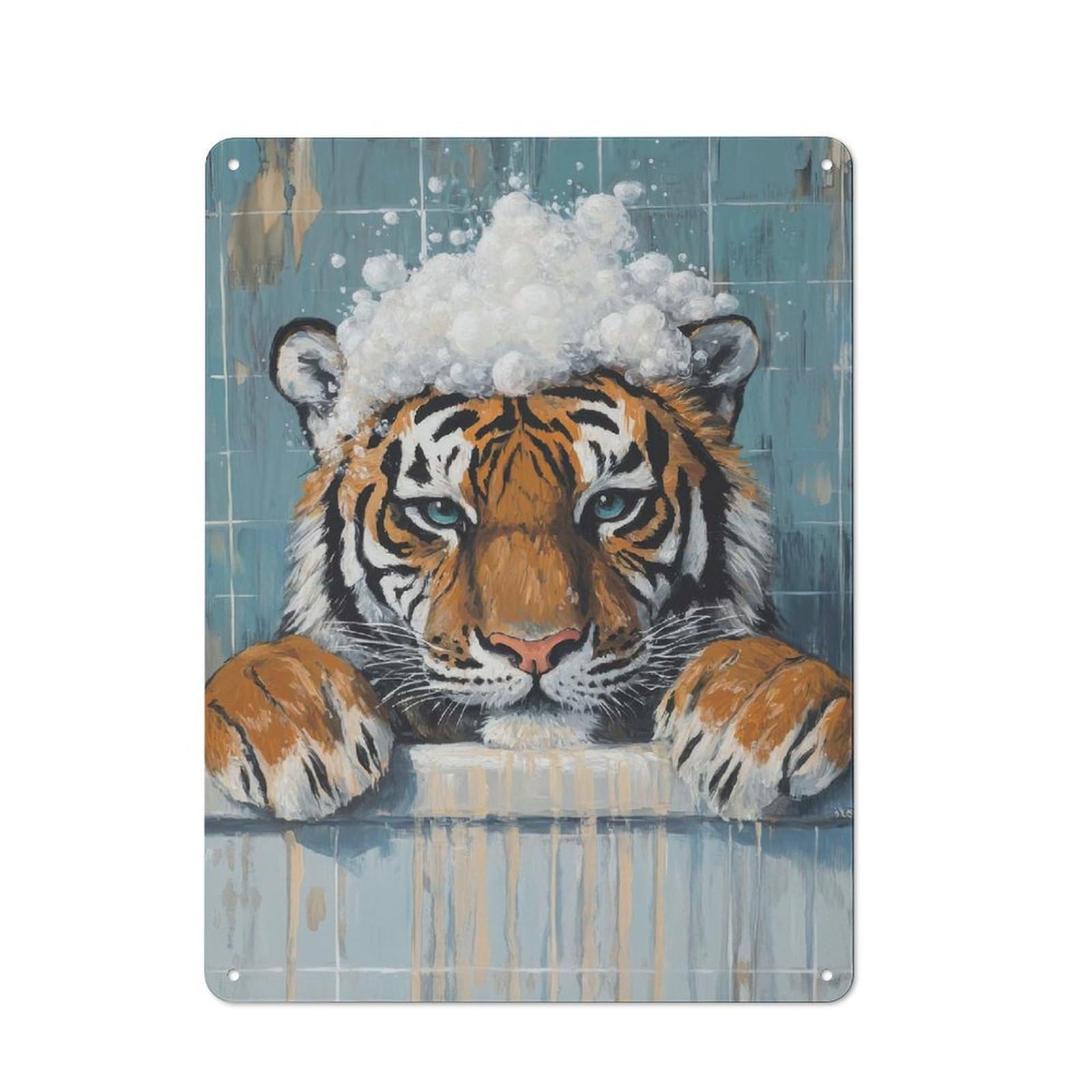 Tiger in A Bath Retro Metal Wall Decor 40x30cm, Vintage Metal Sign for Cafe, Pub, Workshop Or Home Bar
