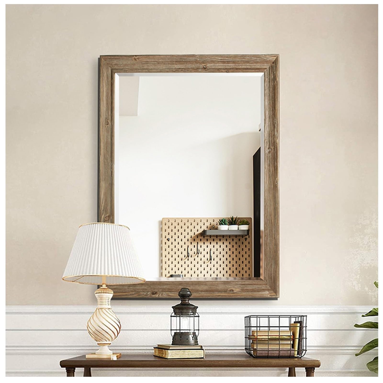 Miroir de salle de bain authentique en bois massif couleur antique pour votre maison