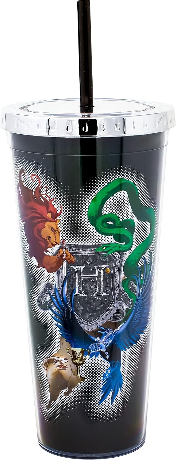 Spoontiques Harry Potter Acrylic Foil Cup with Straw, 20oz - Metallic Locking, Double Wall Insulated, BPA Free - Hogwarts