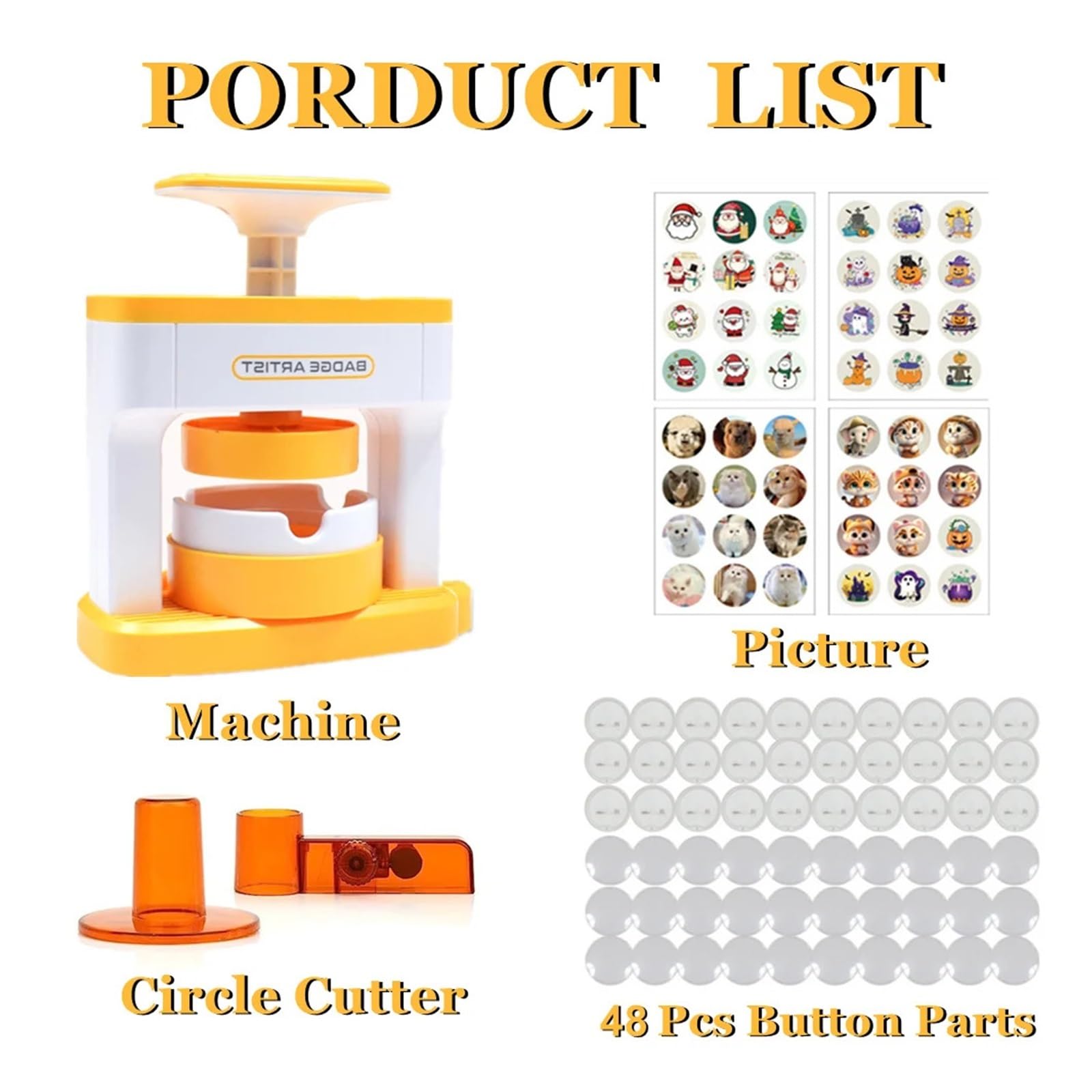 MINI Badge Button Maker Maschine DIY Pin Press Machine Set Mit 48 Stück Teil + Süßem Aufkleber + Kreisschneider Einfach Schnell Anstecknadeln Erfolgreich Herstell(48 Set No Gift box)