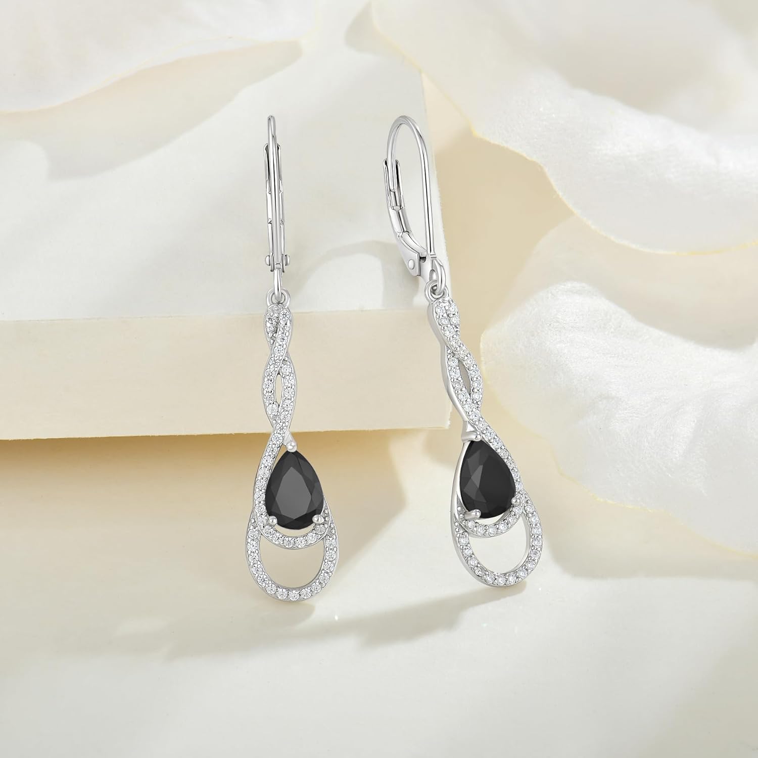 925 Sterling Silver Infinity Dangle Drop Earrings Leverback Earrings 5A Cubic Zirconia Birthstone for Women Anniversary Mother's Day Birthday for Her - Image 3