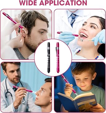2 Pcs Diagnostic Penlight Mini Reusable LED Pen Torch Flashlight EMT Emergency Clinical Care Doctor Dental Throat Ear Pupil Pen Light Pocket Clip Black Pink [Energy Class A]