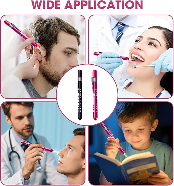 2 Pcs Diagnostic Penlight Mini Reusable LED Pen Torch Flashlight EMT Emergency Clinical Care Doctor Dental Throat Ear Pupil Pen Light Pocket Clip Black Pink [Energy Class A]