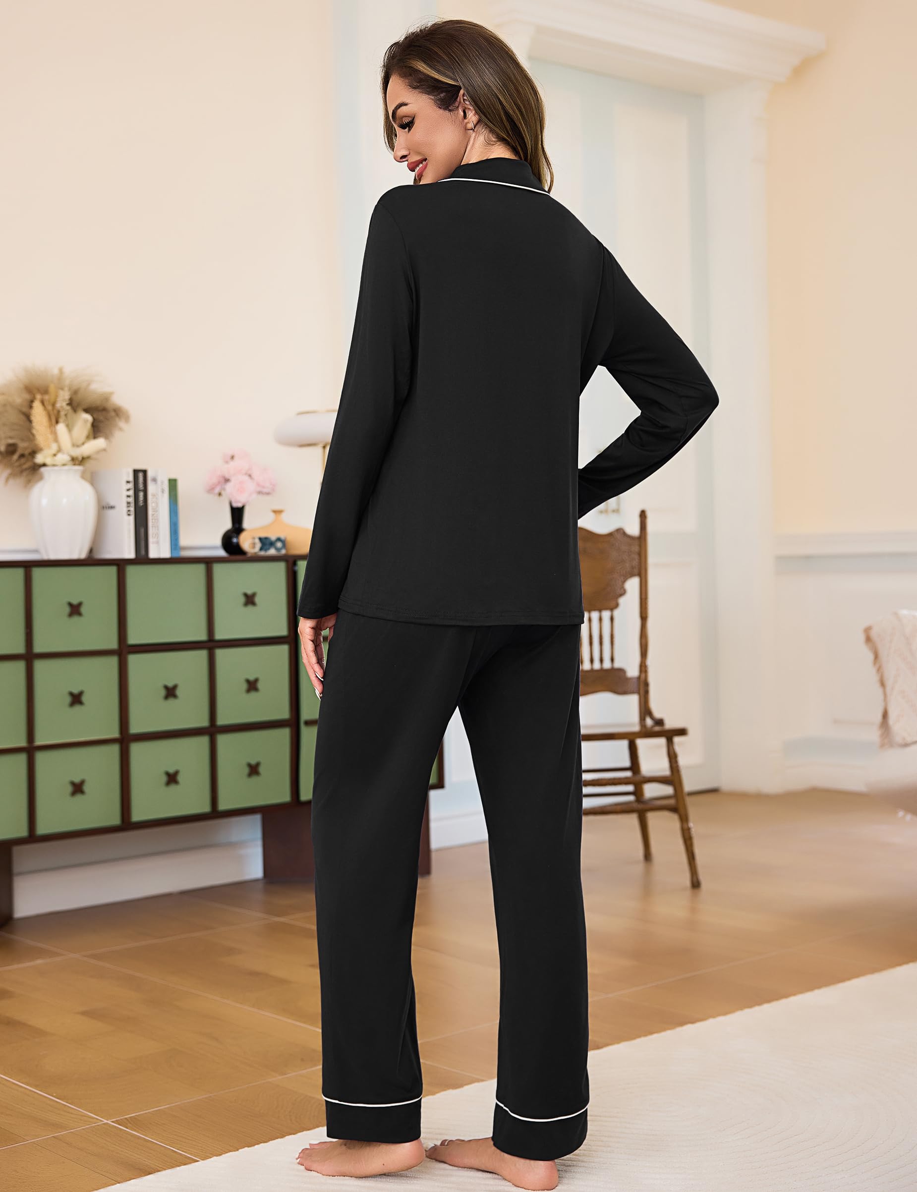 Bresdk Pigiama Donna Invernale Aperto Davanti con Bottoni Cotone a Maniche Lunghe Pigiami Due Pezzi Sciolto Accogliente per Casa e Casuale Ospedale