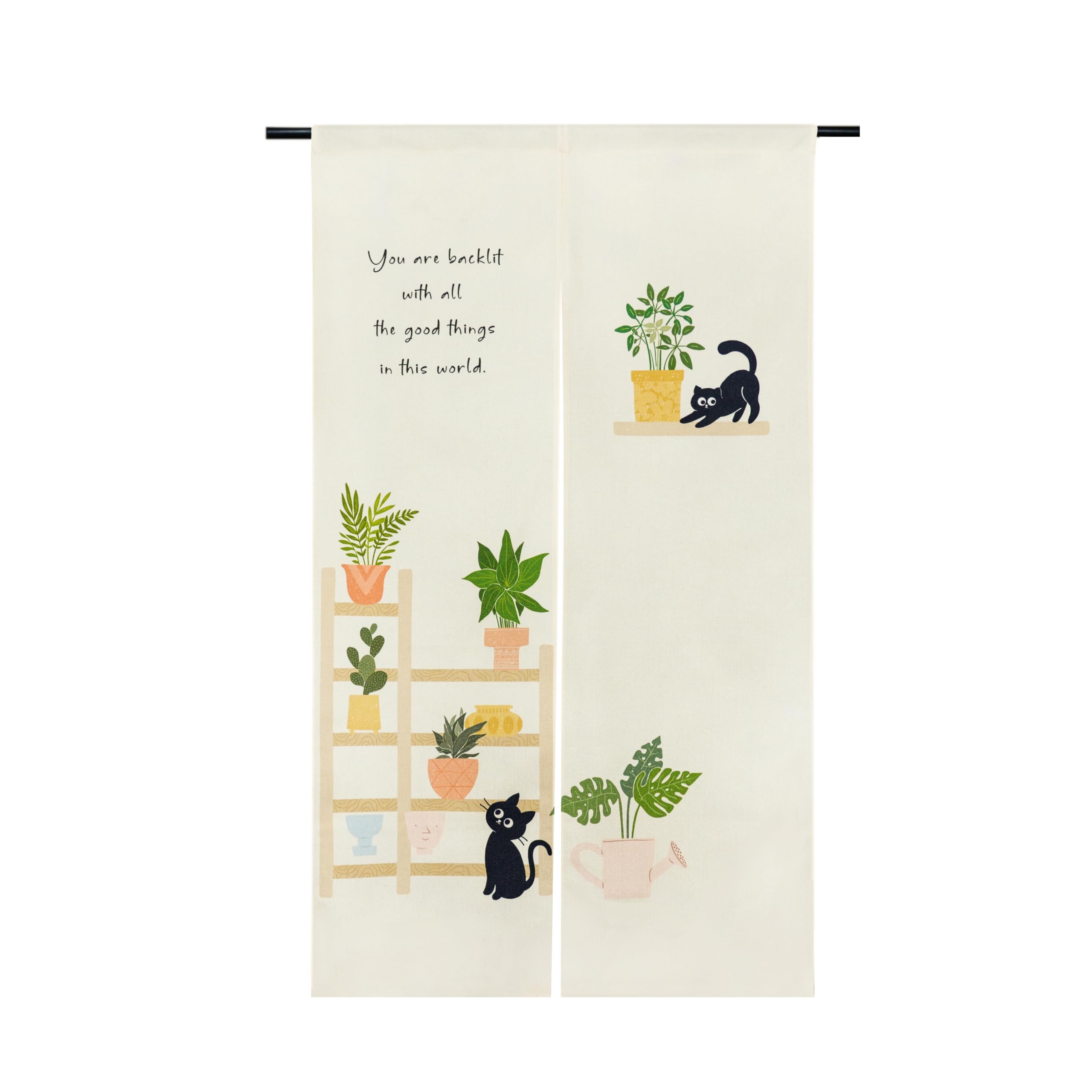 Noren Japanese Door Curtain Black Cat 33.5x59in Room Divider Washable