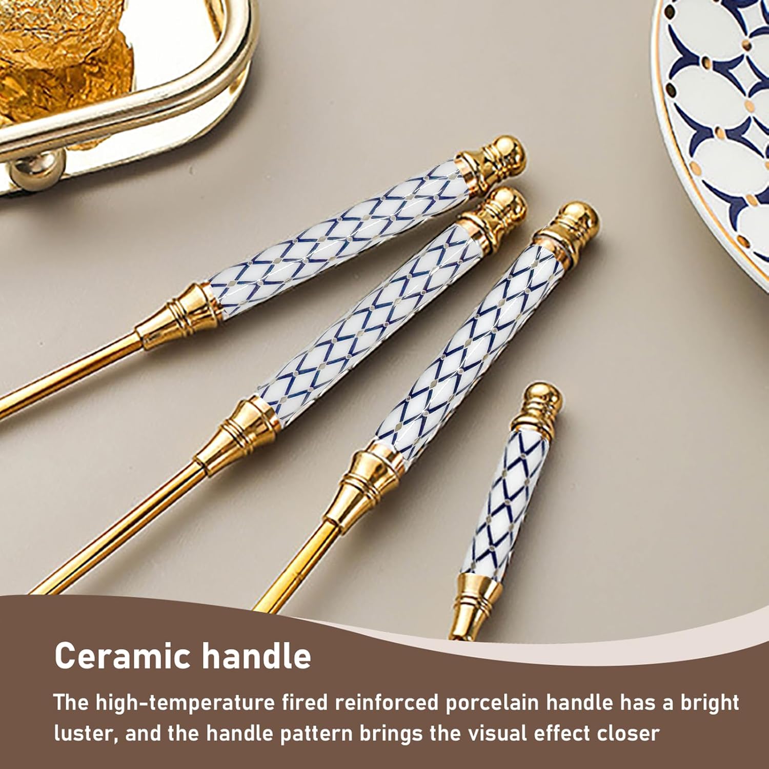 30-piece luxury gold flatware set for 6, 18/8 stainless steel silverware set, cutlery set with ceramic handle，forks and spoons for family wedding party，dishwasher safe