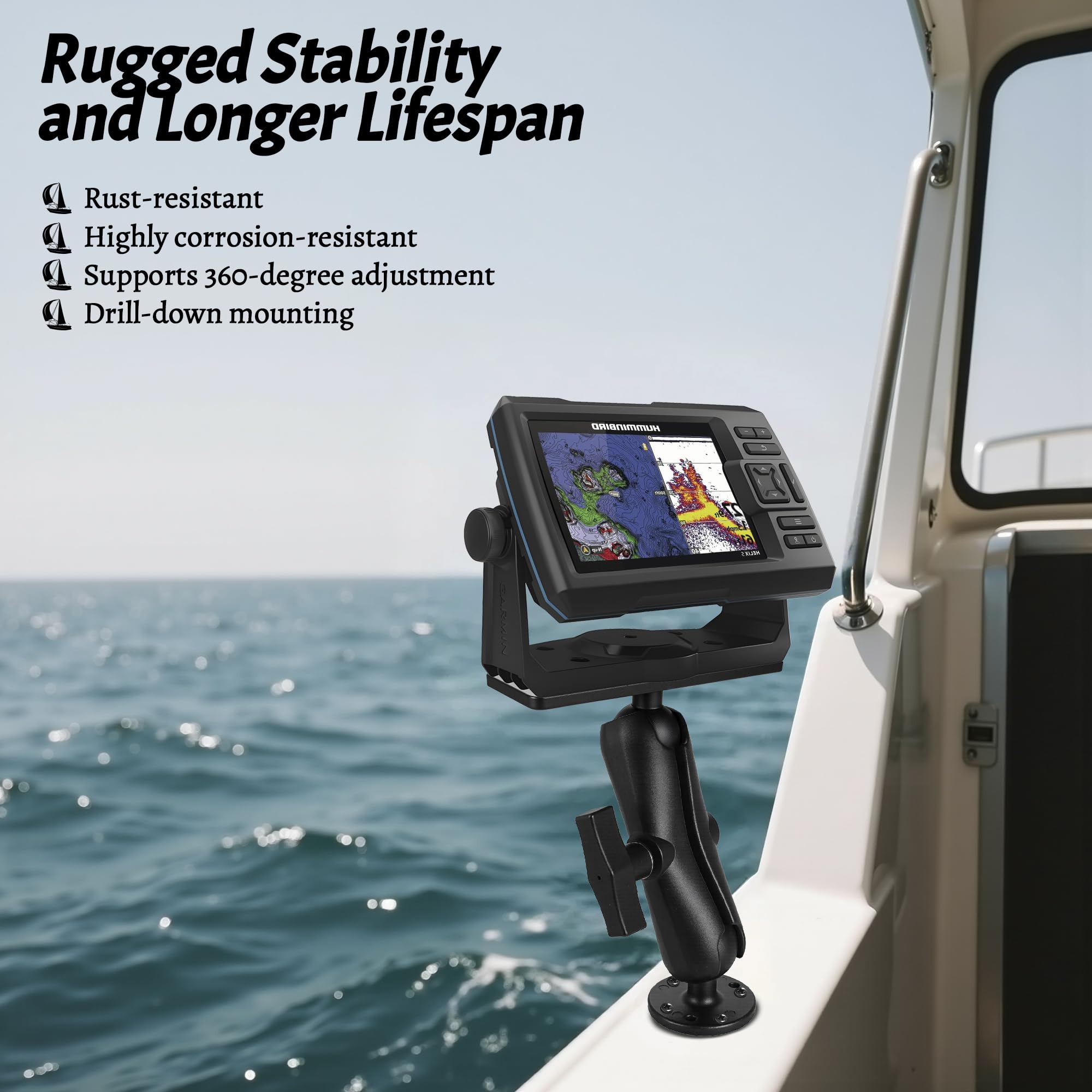 Fischfinder-Halterung mit C-Größe 38 mm Kugel, 15 cm Aluminiumarm, Marine-Elektronik-/Tiefensucher-Halterung, hoch salzwasserbeständig, kompatibel mit Garmin, Lowrance und mehr