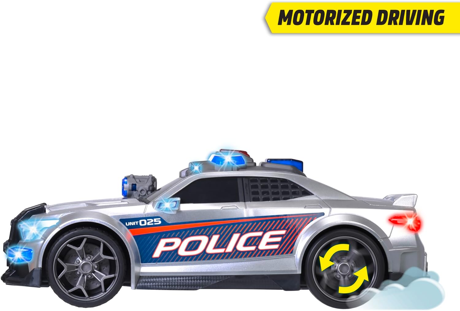 Dickie Toys - Street Force - 13" Police Car with Motor, Blue Light, Siren, Trunk, Police Car for Children from 3 Years Old