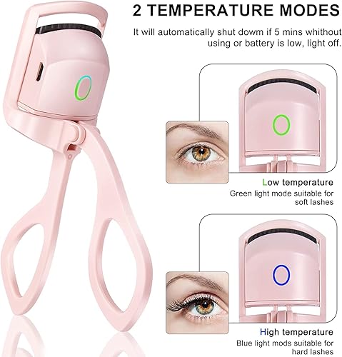 Miniatura 2 de Rizadores de pestañas calentados, rizadores de pestañas eléctricos recargables de mano con 2 modos de calentamiento, pestañas rizadas naturales para
