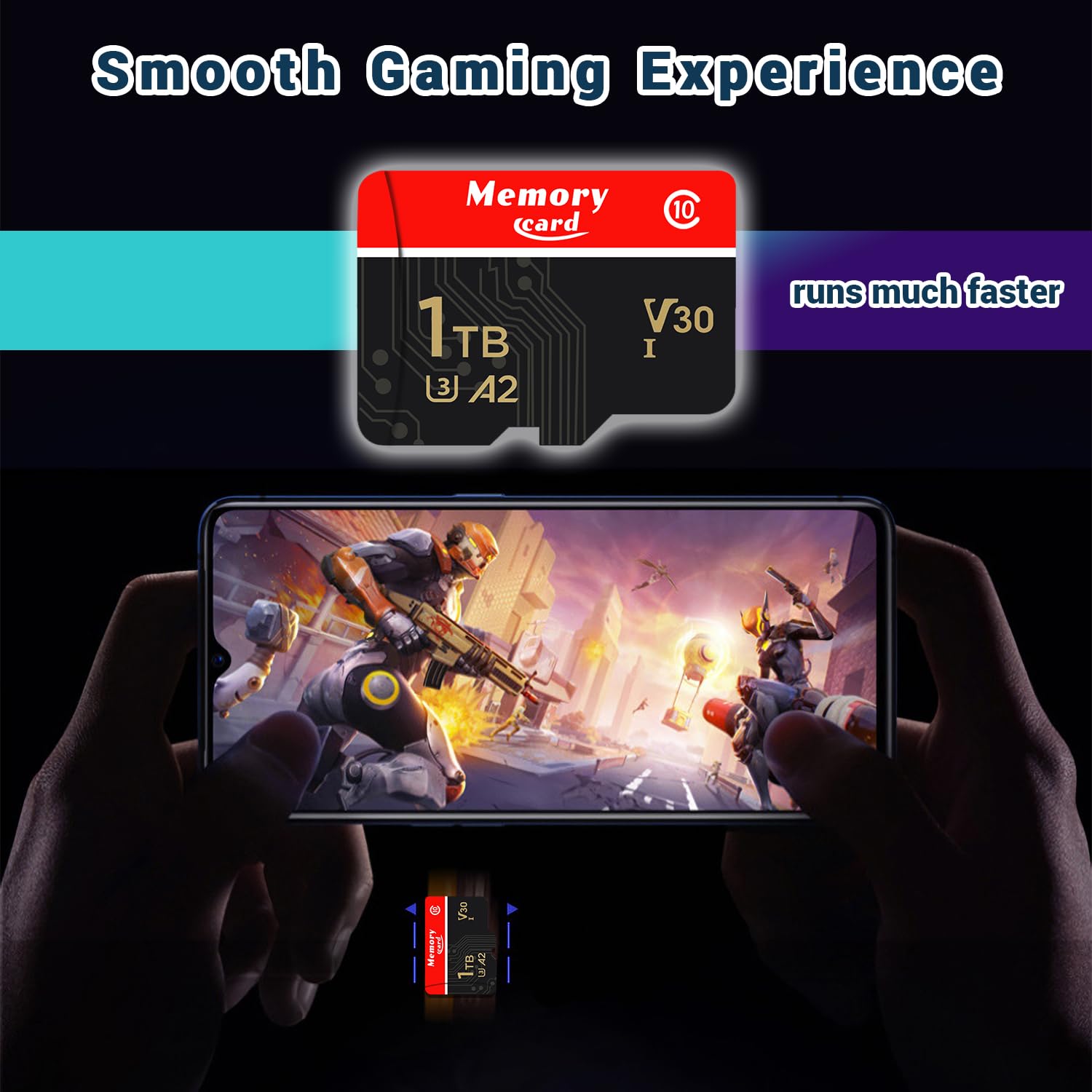Custom Catch Carte mémoire 1024Go + Adaptateur, A2 pour Appareil Photo, Smartphone, système de sécurité, vidéo Full HD 4K, avec Une Vitesse de Lecture allant jusqu'à 100 Mo/s, Classe 10 (D-1024Go)