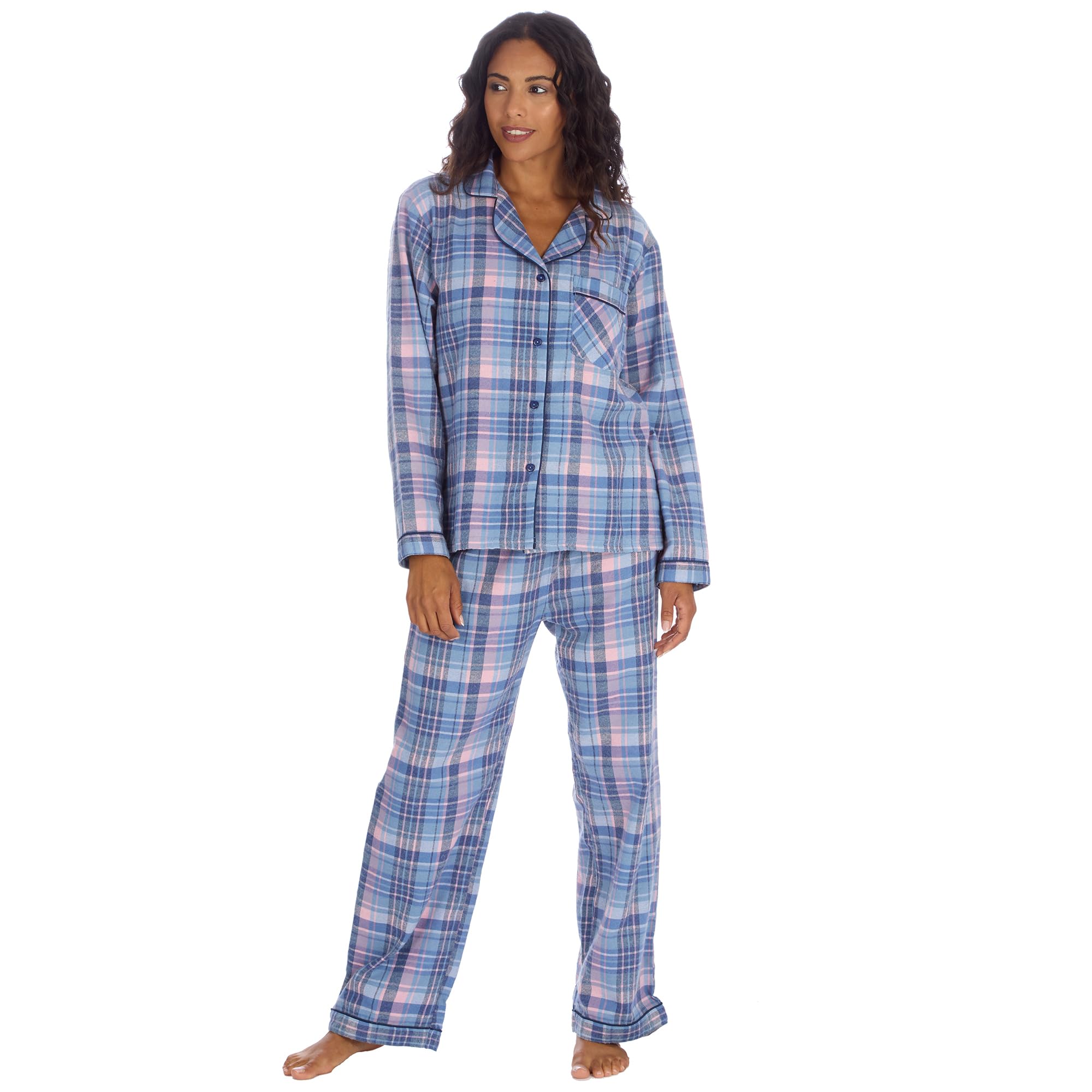 INSIGNIA Ladies Button Up Check Cotton Blend Flannel Traditional Pyjamas