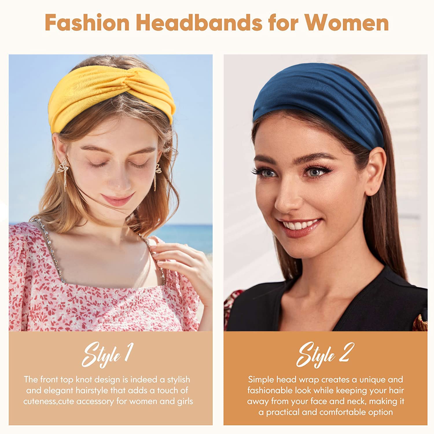 Pacco Da 8 Fasce Larghe Per Capelli Donna | Turbante Elastico Boho Per Yoga, Sport E Make-up | Morbide E Traspiranti