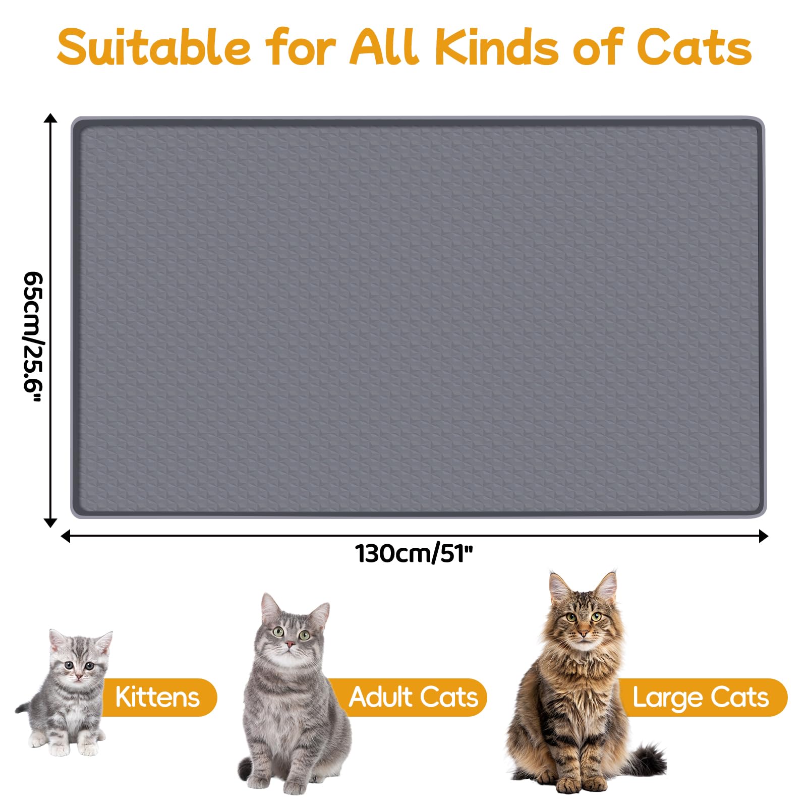 Kalolary Tapis de litière pour chat, extra large, 129,5 x 65 cm, tapis de litière en silicone pour le contrôle des dispersions, imperméable, facile à nettoyer, tapis de piège doux pour les pattes de