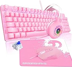 FELICON Pink Mechanical Keyboard Mouse and Handset Combo with Mouse Pad, Full Anti-ghosting Wired Gaming Keyboard, Lightweight Gamer Mouse, Professionals RGB Over Headphone for PC, Laptop,Mac