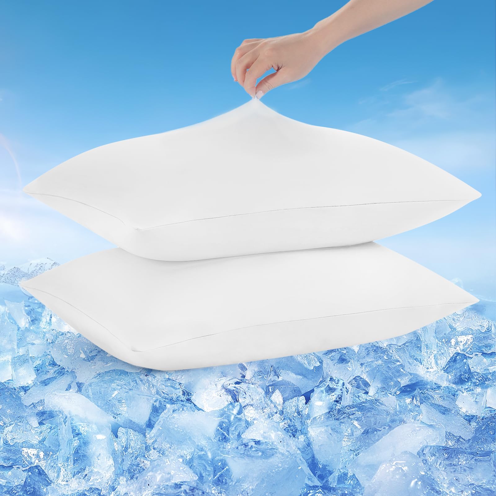 Avolare Cooling Pillow Cases Queen Size Set of 2,Arc-Chill 3.0 Cool Pillowcases for Hot Sleepers(Q-Max>0.5),Breathable&Stretchy Fabric,Softer Than Silk,Zipper Pillow Cases,White